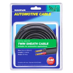 50A 6mm Twin Core Sheathed Cable (5M) For Trailer Narva 5826-5TW