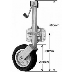 10" Galvanised Side Winding Heavy Duty Trailer Jockey Wheel C/W Solid Rubber Wheel & UBolt Bracket (1000kg SLC) For Trailer