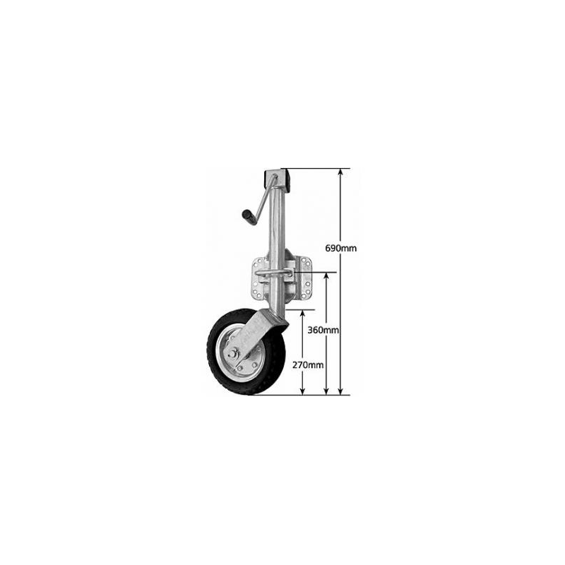 10" Galvanised Side Winding Heavy Duty Trailer Jockey Wheel C/W Solid Rubber Wheel & UBolt Bracket (1000kg SLC) For Trailer