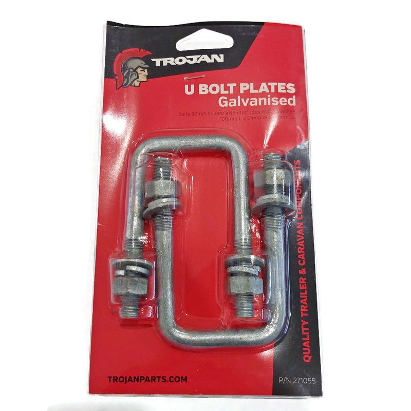 50mm x 100mm Square Galvanised U-Bolts (Pack of 2) For trailer