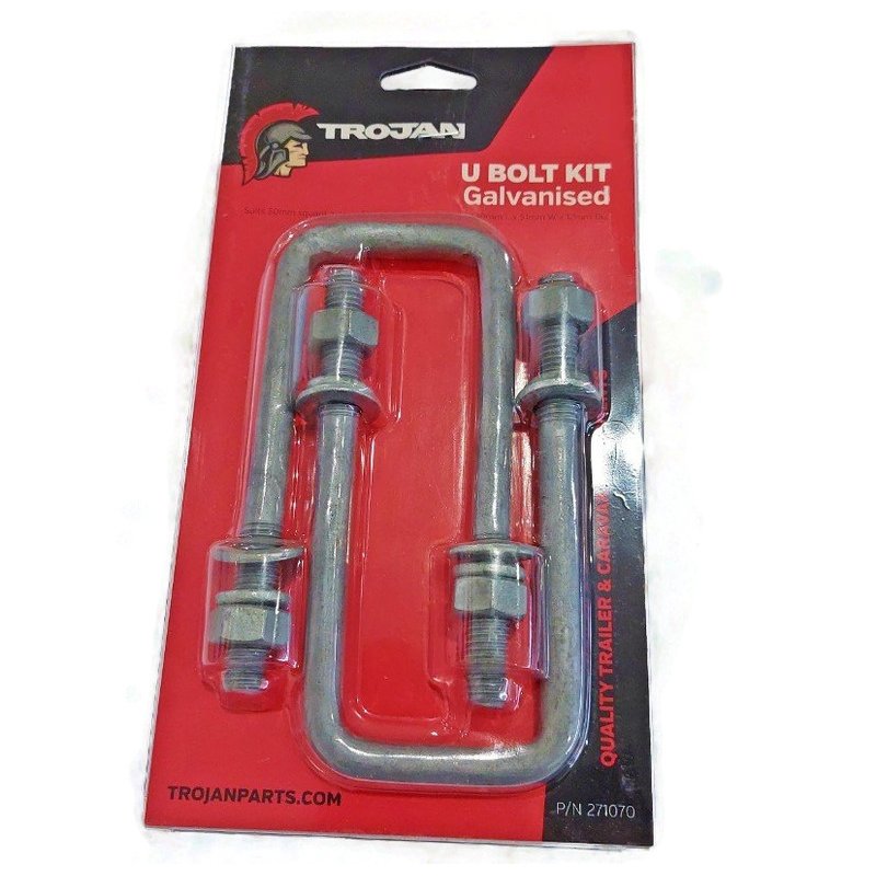 50mm x 130mm Square Galvanised U-Bolts (Pack of 2) for trailer