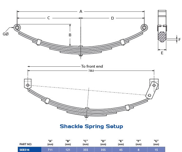 5 Leaf Shackle Spring (1300Kg Rating Per Pair)